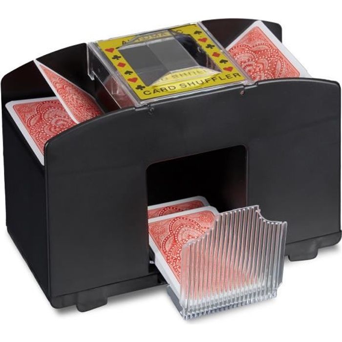 Mélangeur de cartes automatique 4 ponts RELAXDAYS - Rouge - Pour poker, casino et jeux de cartes