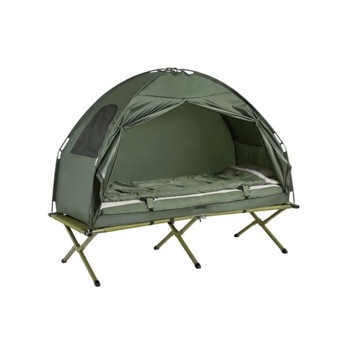 SoBuy® OGS32-GR 4-in-1! Lit de camp pliant voyage Camping avec toit, sac de couchage, matelas gonflable, sac de transport
