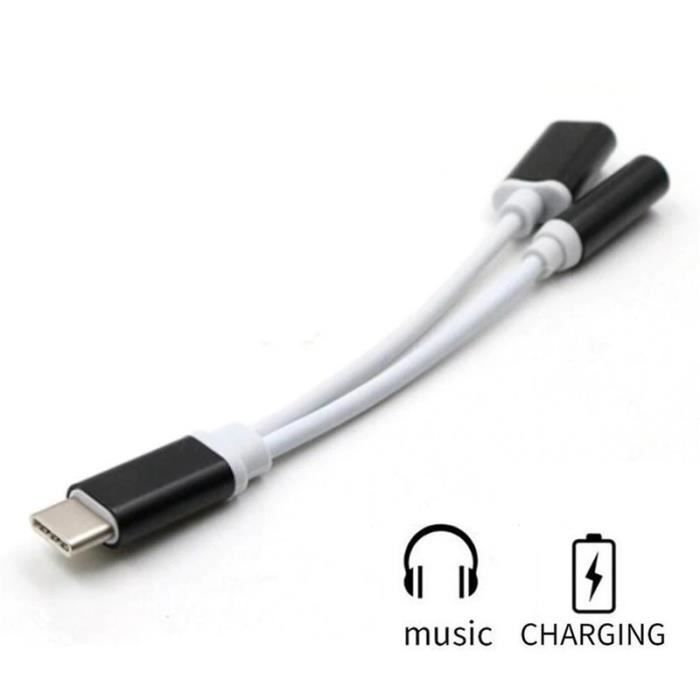 USB C Charge & Music – Câble 2 en 1 prise jack casque audio pour USB type C  – Noir - Cdiscount Téléphonie