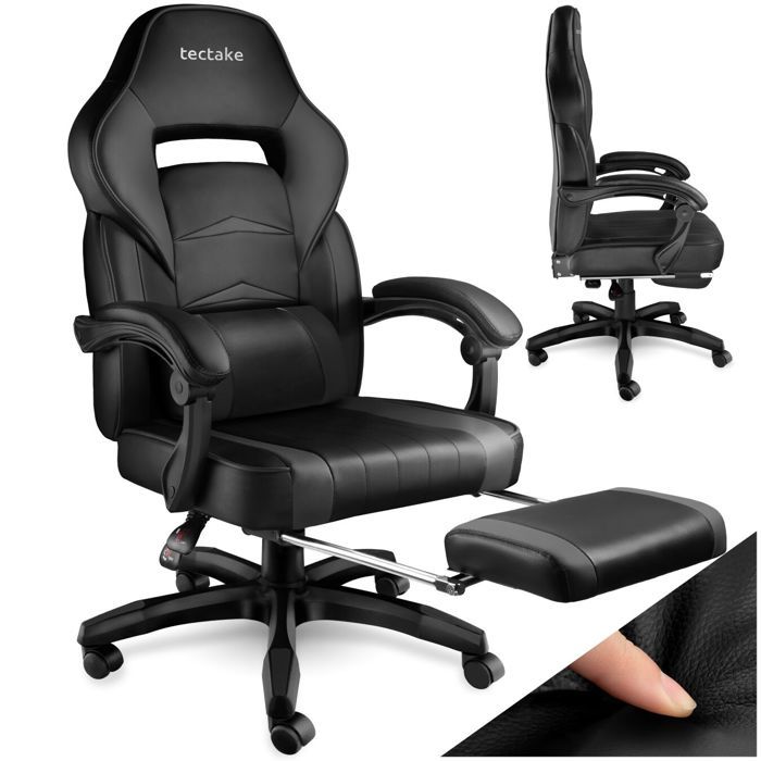 Chaise de gaming - TECTAKE - Fauteuil de bureau gamer COMODO ergonomque style racing repose-pieds et dossier réglable - Noir/Noir Chaise de gaming - TECTAKE - Fauteuil de bureau gamer COMODO ergonomque style racing repose-pieds et dossier réglable - Noir/Noir