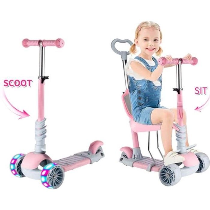 5 En 1 Trottinette Enfants Amovible Roues Led Hauteur Reglable Jouet Pour Les Tout Petits De 1 A 6 Ans Rose Achat Vente 5 En 1 Trottinette Enfants Amovible Roues Led