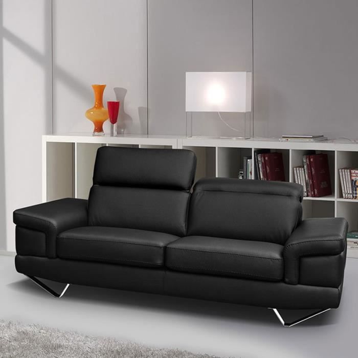 Canape 3 Places Cuir Noir Alba L 218 X L 100 X H 76 103 Achat Vente Canape Sofa Divan Soldes Sur Cdiscount Des Le 20 Janvier Cdiscount