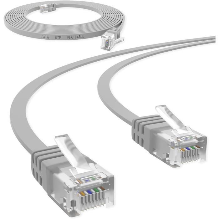 Câble Informatique 2M Câble Réseau Lan Câble Patch Plat Avec Connecteur Rj45 Cuivre Profi ...