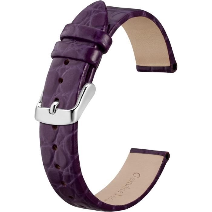 Bracelet De Montre En Cuir Brillant Type Crocodile Vert Clair - Largeur 18mm, Boucle Ardillon, Neuf