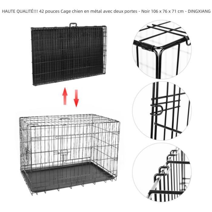 Comparer les prix de Cage pour chien en métal - DINGXIANG - 42 pouces - Double porte - Noir - 106 x 76 x 71 cm
