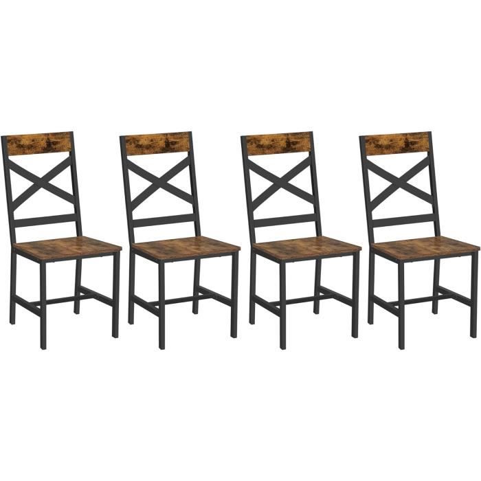 chaises de salle à manger, lot de 4, style industriel, pour salon, cuisine, marron rustique et noir