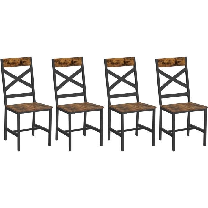 VASAGLE Chaises de Salle à Manger Lot de 4 Sièges de Cuisine Cadre en Acier Ergonomique Marron Rustique et Noir