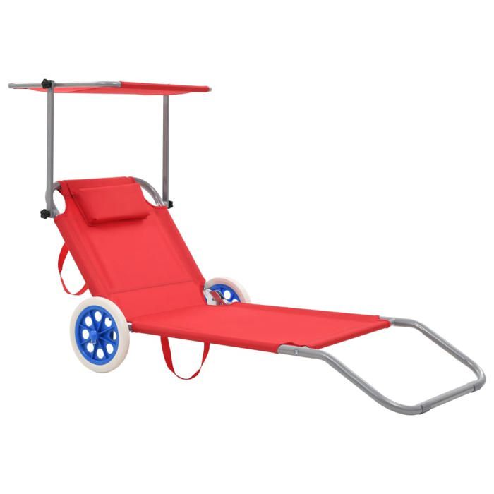 vidaXL Chaise Longue Pliable avec Auvent Acier et Tissu Transat Meuble Jardin 41197
