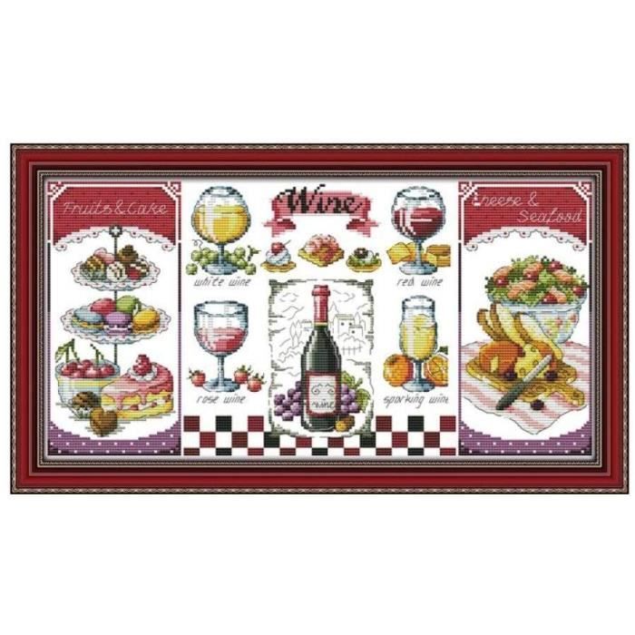 Toile à Broder Point De Croix Vin Rouge Et Dessert Kits Motif