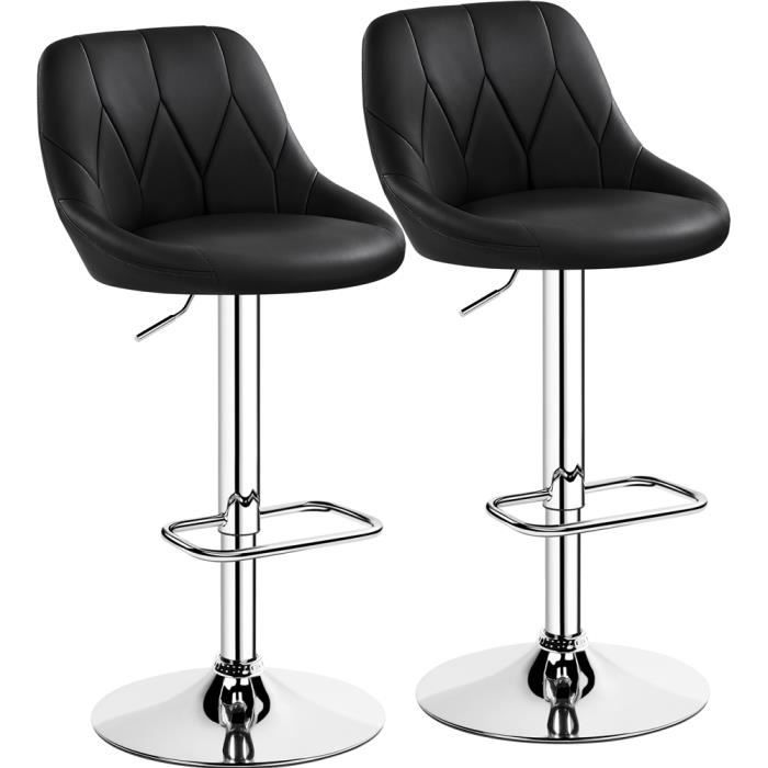 Lot de 2 Tabourets de Bar en Similicuir Hauteur Réglable - YAHEETECH - Noir - Assise Pivotante Repose-pied