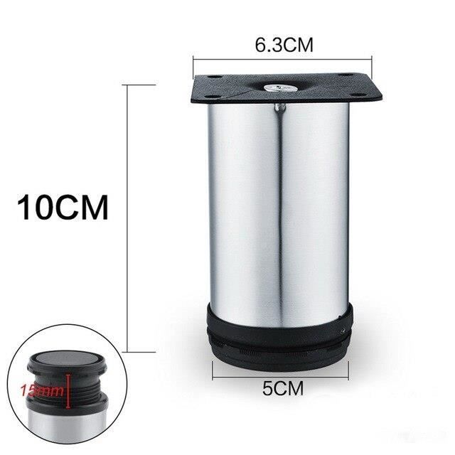 Lot De 4 Pied De Meuble Réglable Acier Inoxydable Rond Diamètre 5cm Hauteur 150mm Noir
