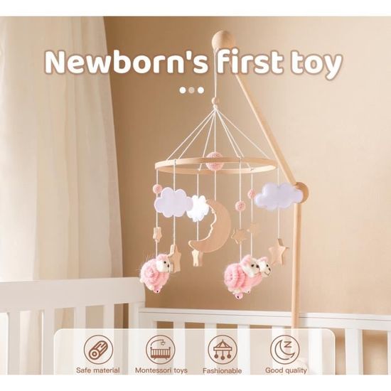Bébé Mobile en bois,Mobile Musical Lit Bébé,Suspendu Hochet pour Lit
