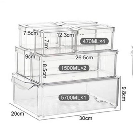 Lot De 7 Organisateurs Frigo Transparents Empilables Avec Couvercles - Rangement Cuisine