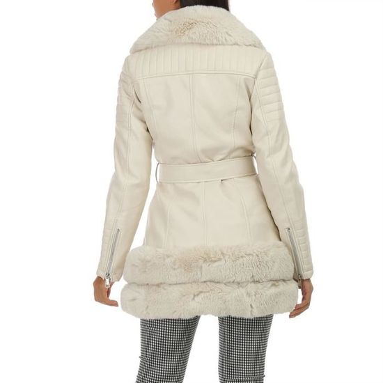 Manteau blanc en simili cuir et fourrure cintre Beige Cdiscount Pret a Porter