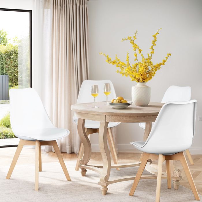 Lot De 4 Chaises Scandinaves Noires - 48.5x42x81 Cm - Cuisine, Salle à Manger, Salon | Dossier Ergonomique, Cuir PU, Bois Hêtre