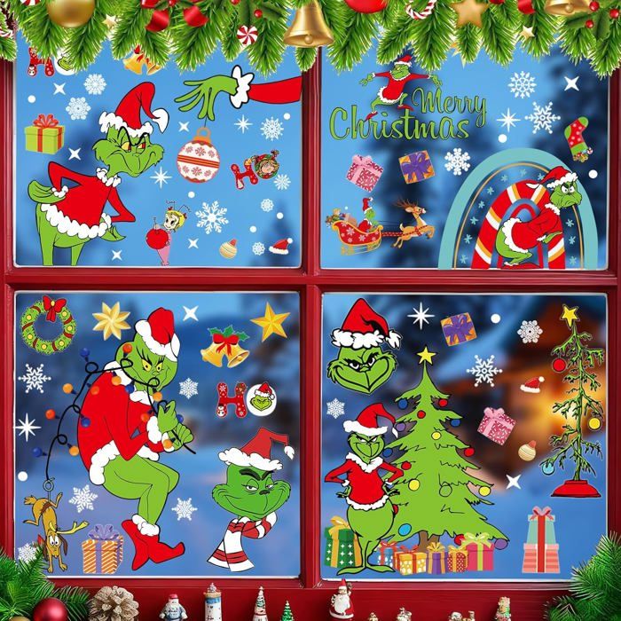 Autocollants Fenêtre Noël - 9 Feuilles Motifs (sapin, Renne, Bonhomme De Neige…) - Décoration Réutilisable PVC - Faciles à Poser Et Retirer