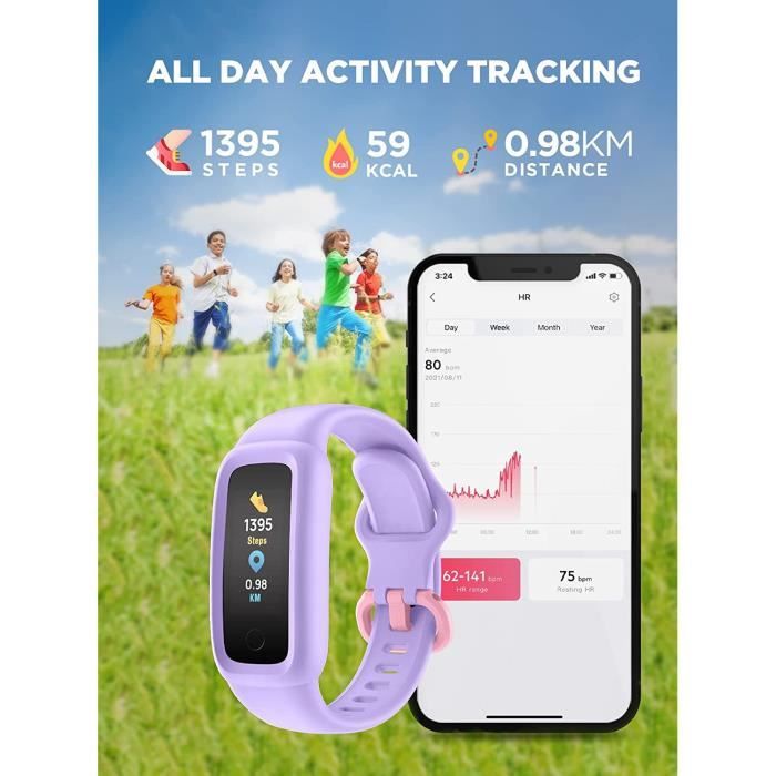 Montre Connectée BIGGERFIVE Vigor 2 Enfant 5-12 Ans – IP68, Cardio, Sommeil, Podomètre, étanche, Réveil, 10 Modes Sport