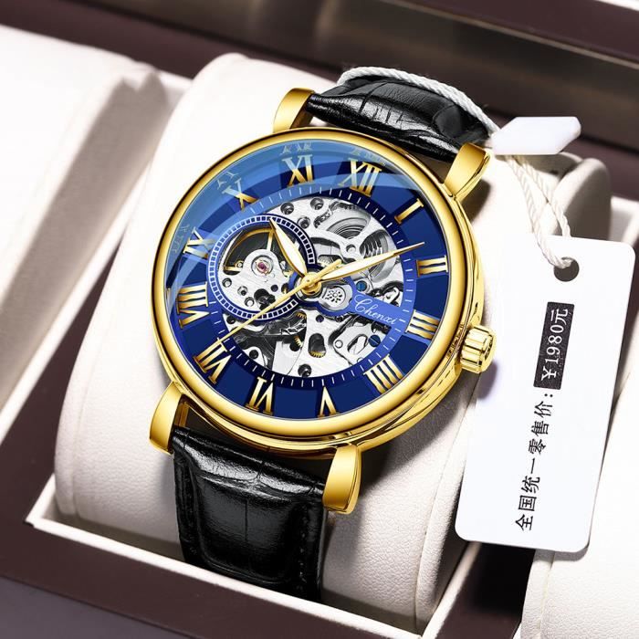 Suisse Nesun Montre Homme Top Marque De Luxe Mecanique Bleu Or Squelette En Vintage Homme Montre Cuir Bracelet Chic Classique Tendance Achat vente montre Homme Adulte Bleu Cuir Black Friday Cdiscount