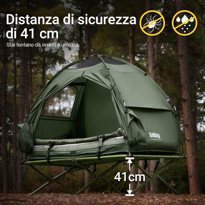 Tente De Camping 4 En 1 Pour 2 Personnes - Avec Lit De Camp Et Matelas Auto-gonflant - Imperméable Et Surélevée