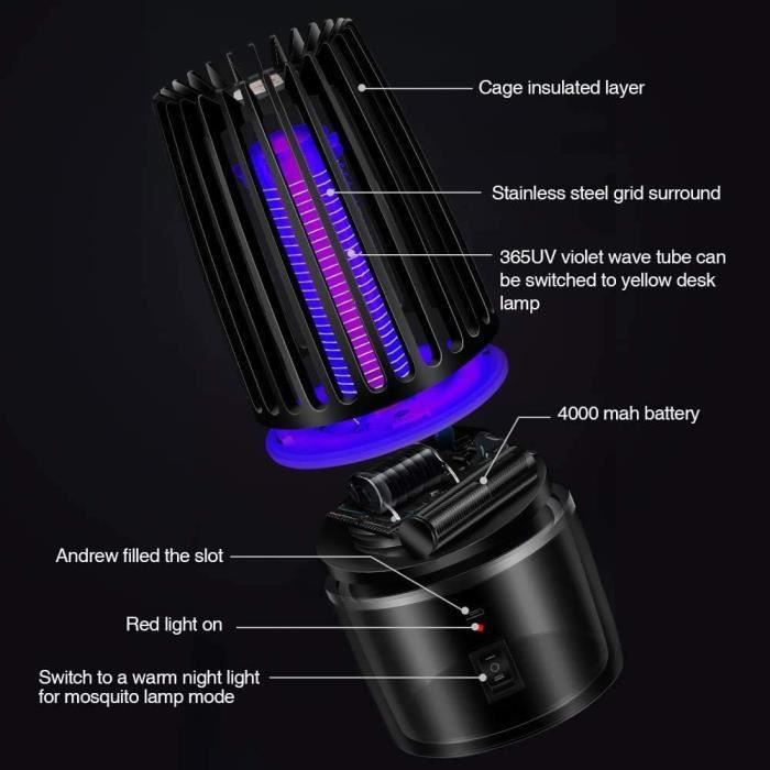 Lampe Anti Moustique, 2 en 1 Électrique Anti Moustique, 360 ° UV