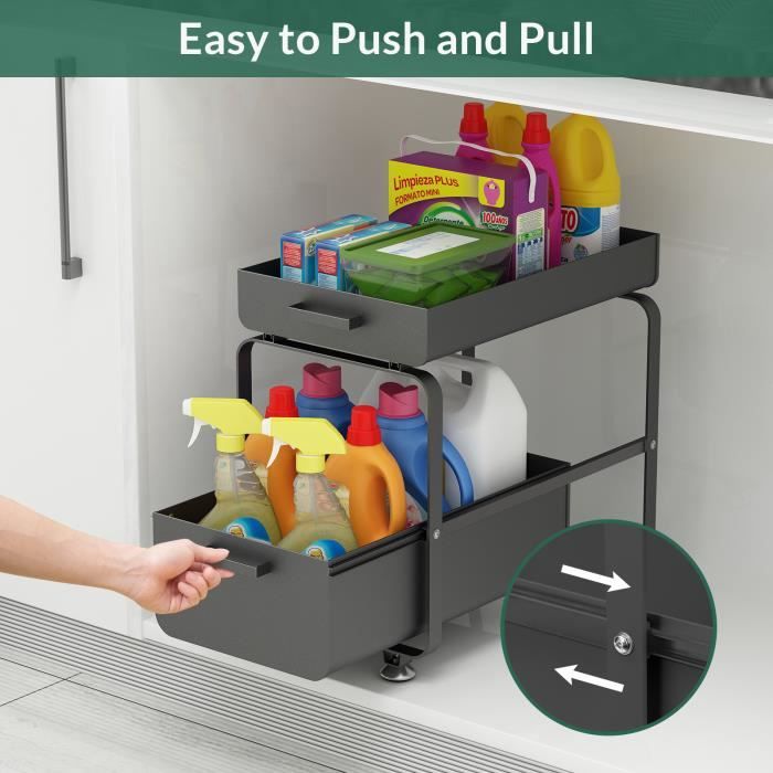 Organisateur Sous Évier HI NINGER 2 Étages - Rangement Cuisine Modulable Avec Crochets