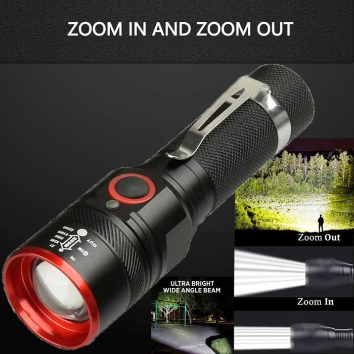 Lampe de poche LED 2000LM ultra-lumineuse, rechargeable, longue portée
