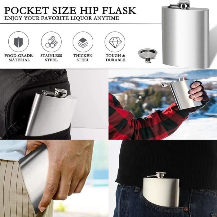 Flasque Portable Camping Flasque Whisky Acier Inox 4 Tasses Entonnoir - Portable Poche | Randonnée Camping Pêche Cadeau Flasque à Alcool Prix