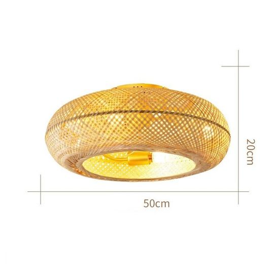 Ventilateur Plafonnier Avec Lumière Bambou - 50cm - 6 Vitesses + Télécommande - Style Rétro