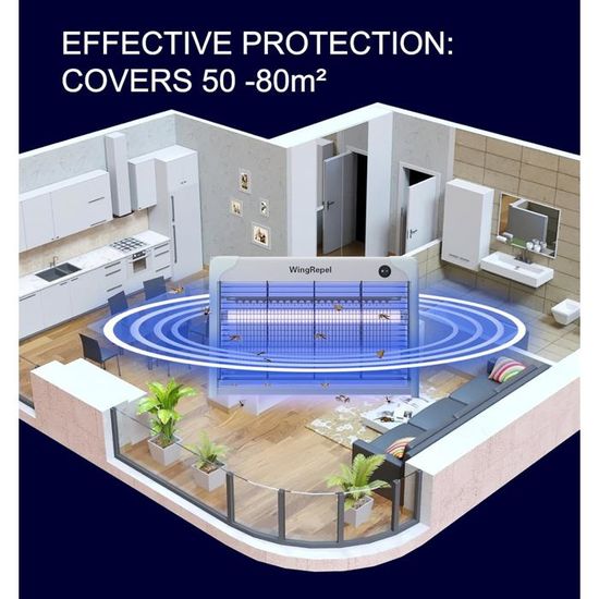WingRepel Piège à Mouches 2400V Lumière UV Bleue 20W - Tueur Moustiques Électrique Intérieur 50-80m²