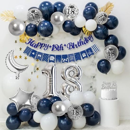 16 pièces-ensemble 18 ans garçon fille anniversaire décoration 30 pouces  numéro ballon bleu argent ballons étoiles [1452F2A] - Cdiscount Maison