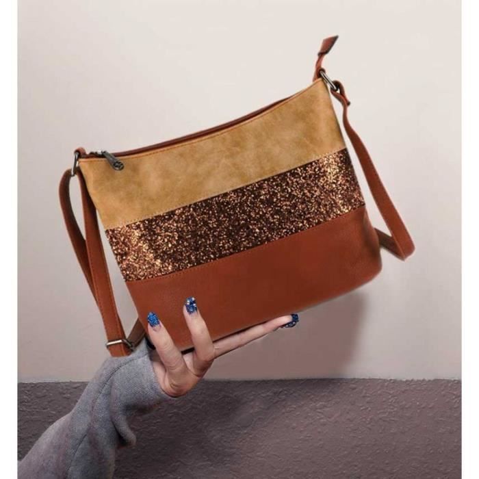 Sac Bandouliere Paillettes Femme Multicolore Gallantry Taupe Marron