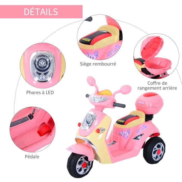 Moto scooter électrique pour enfants - HOMCOM - 3 roues - Rose