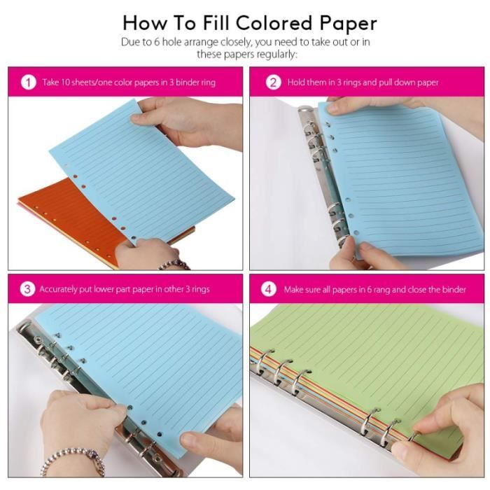 KINETOX - Recharge A5 à 6 Trous - 60 Feuilles Quadrillées - Compatible Filofax, Carnets, Classeurs - 4