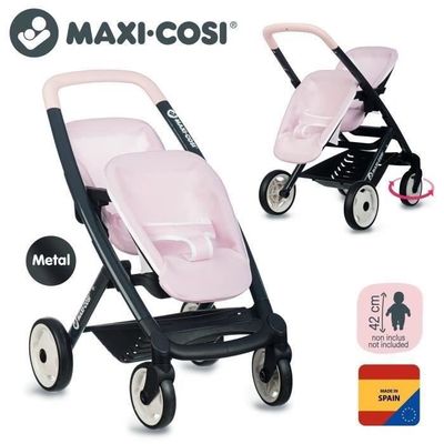 Poussette Double Knorrtoys Big Twin – Pour Poupées Jumelles, Capote Ajustable, Ceintures, Filet De Courses, Bleu étoilé Et Rose