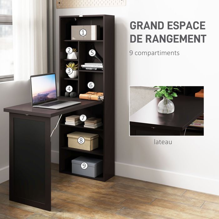Tableau Rangement Bureau avec rangement HOMCOM pliable murale rabattable avec avec ...