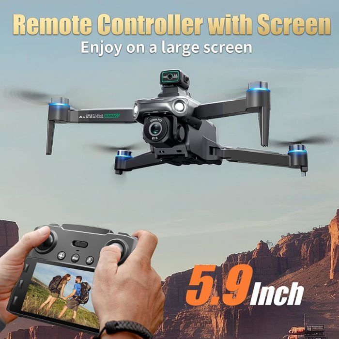 Drone GPS Avec Caméra Moteur Brushless,Avion avec Écran Intégré 4.5 Pouces,Retour Automatique,Longue Autonomie 20MIN *2, Affichage de La Puissance du Fuselage ,Carte SD 8G,260G