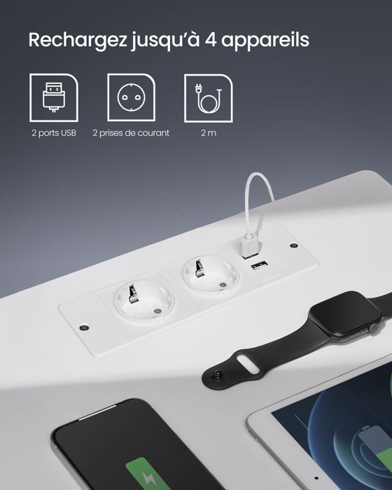 Table De Nuit VASAGLE Avec Multiprise LED - Tiroir, Ports USB, Noir Cendré
