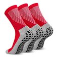 3 paires de chaussettes de football, chaussettes de sport antidérapantes et respirantes (rouge)-0