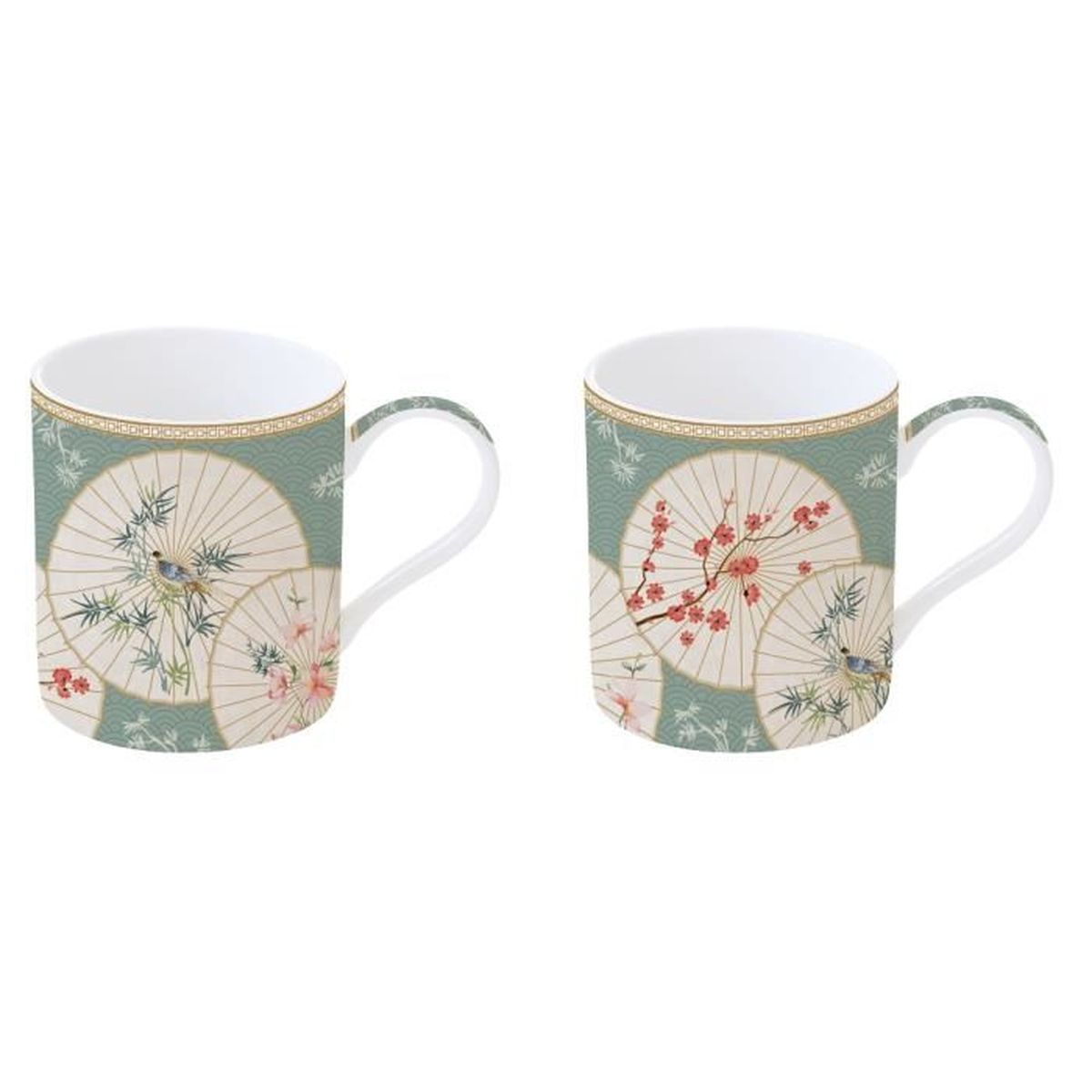 Lot De 2 Grands Mugs En Porcelaine Empilables Motif Geisha – Ambiance Japonaise Vintage