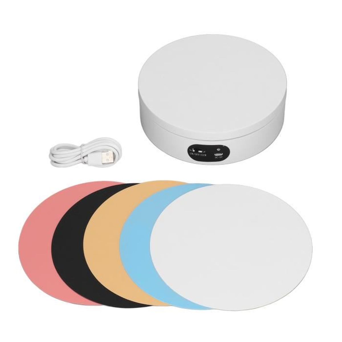 Présentoir Motorisé Plateau Tournant 20 Cm - Charge 8 Kg, 5 Fonds PVC, Miroir Blanc Pour Photos Et Vidéos