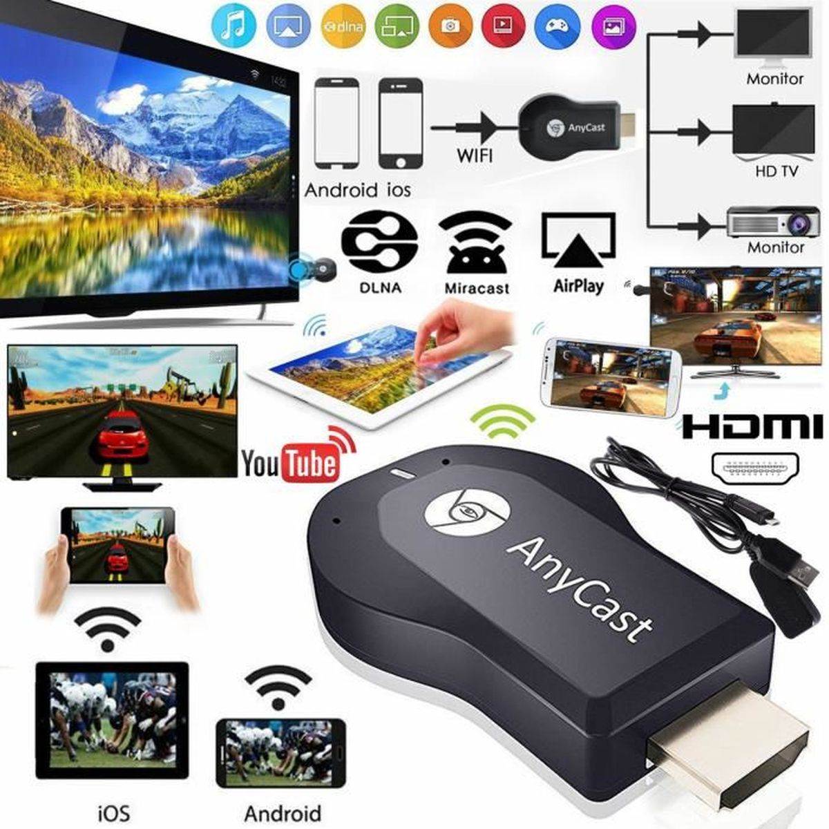 Anycast M4plus Chromecast 2 miroir multiples TV bâton Chromecast 2 Adaptateur Mini PC Android Chrome Coulé HDMI WiFi Dongle - récepteur - décodeur , avis et prix pas cher - Cdiscount