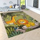 PACO HOME Tapis Pour Enfant Poils Ras Jungle Animaux Vert [80x150 cm]