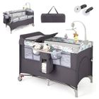 DREAMADE Lit Bébé 5 en 1 Berceau Portable, Lit Parapluie Pliable avec Table à Langer, Matelas, Boîte à Musique, Jouets Suspendus, Gris