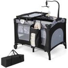 DREAMADE Lit Parapluie Bébé Pliable Portable avec Matelas, Table à Langer, Boîte à Musique, Jouets Suspendus, Sac de Rangement,