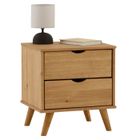 IDIMEX Table de chevet COLIMA en pin massif avec 2 tiroirs, table de nuit en bois sur pieds coloris naturel