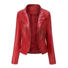 MOBIGARLAN Veste pu cuir Femme de Marque Luxe uni de type mince Veste Femmes en slim moto Vêtements - XHA88AAA - rougeA2