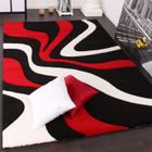 Tapis moderne design - Rouge Noir Blanc - 80 x 150 cm - Motif Vagues - Polypropylène - Intérieur - PACO HOME