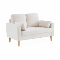 Canapé à bouclettes blanc cassé - Bjorn - Canapé 2 places fixe droit pieds bois. style scandinave  