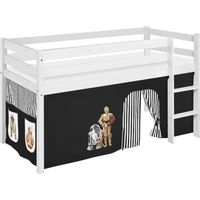 Lit surélevé ludique JELLE 90 x 190 cm Star Wars noir - avec rideaux - LILOKIDS - blanc laqué - Disney accessoires pour lit mezzanin