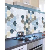 Papier peint,Carrelage mural mosaïque auto-adhésif,dosseret,bricolage,cuisine,salle de bains- Hexagonal Brick Blue -60cmX1m